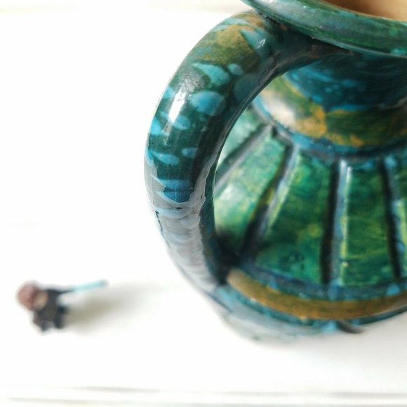 Italian Florentine Pitcher Vase w/ Lava Glaze, Bitossi Era Mid Century - Picture 9 of 12